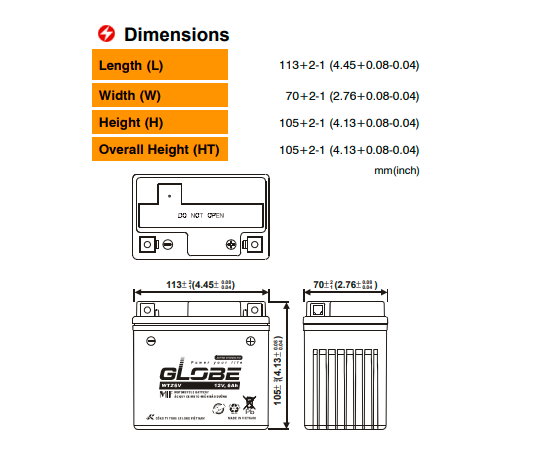 thông số kỹ thuật ắc quy globe wtz6v 12v-6ah